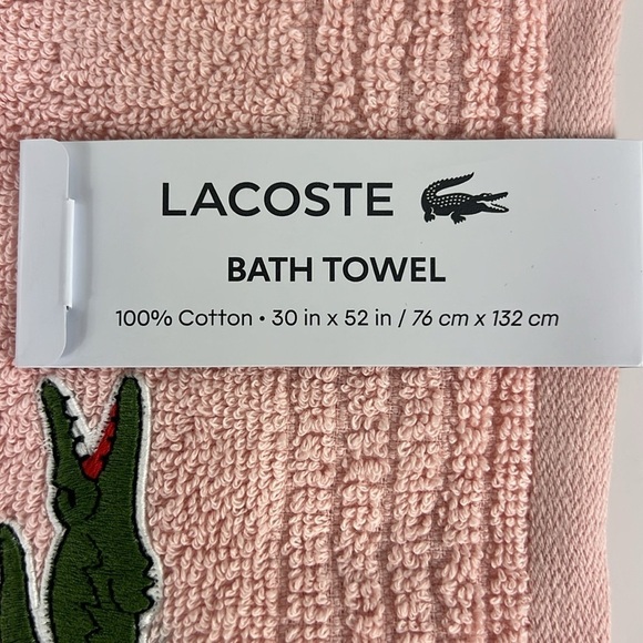 Lacoste Bath Towels Pink Green Crocodile Logo 100% Cotton 30" x 52"Set of 2 NEW - Picture 6 of 10